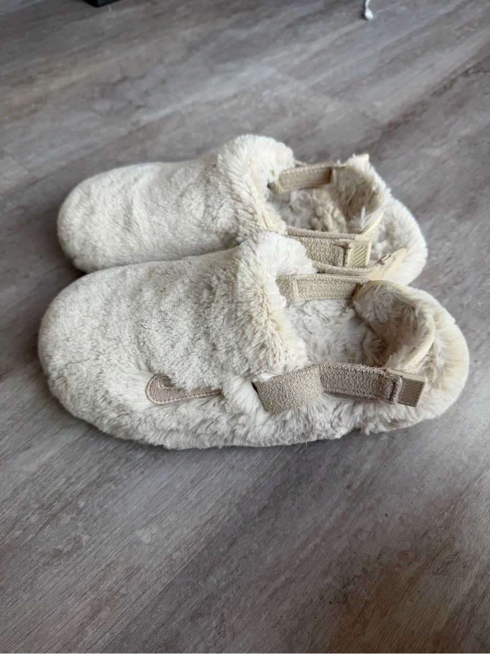 Nike Cream Fuzzy Slip-On Slippers